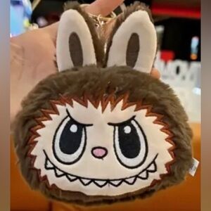Labubu Brown Plush Furry Keychain / Coin Purse | Zipper Top | Pearl Wristlet NEW